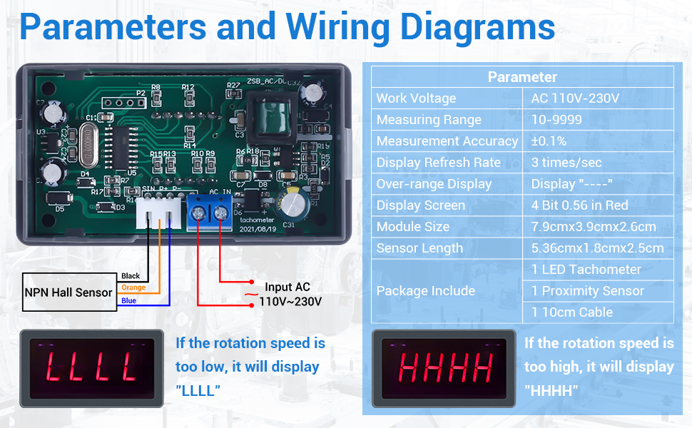 AC 110V 220V 4Bit Digital LED Tachometer RPM Speed Meter ICStation